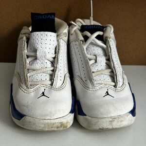 White and Blue Jordan 14 Sneakers